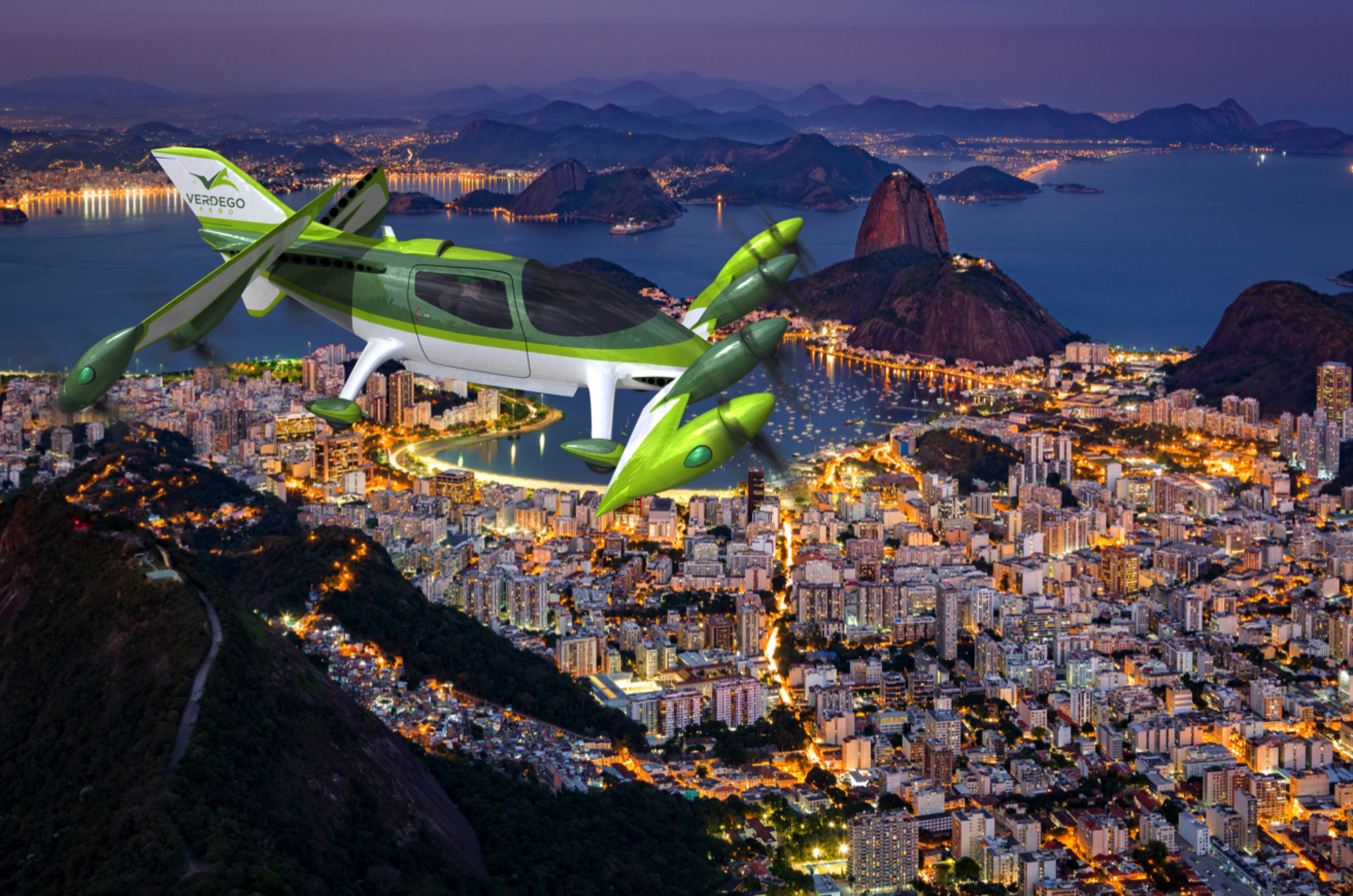 urban air taxi VerdeGo PAT200 over Rio